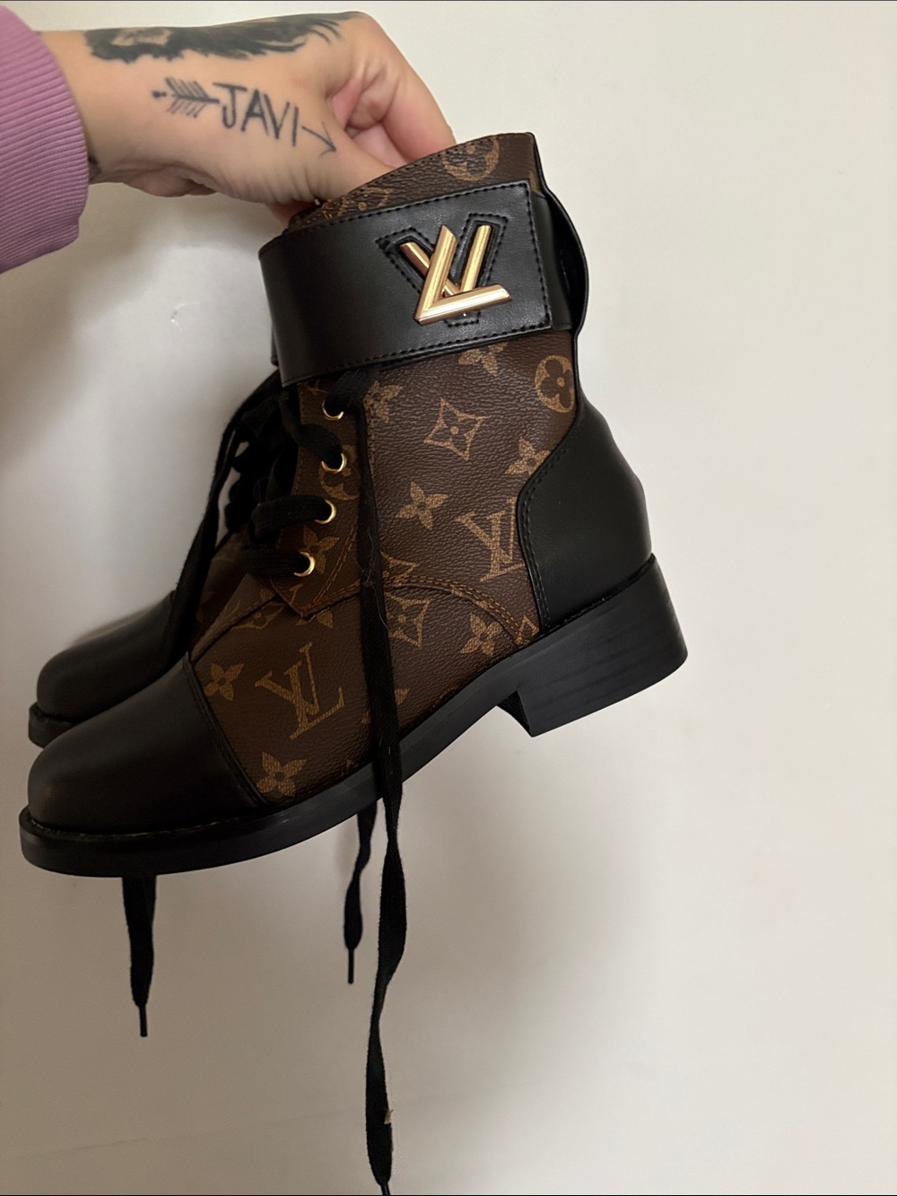 Louis Vuitton Brown & Black Monogram Lace-Up Ankle Boots
